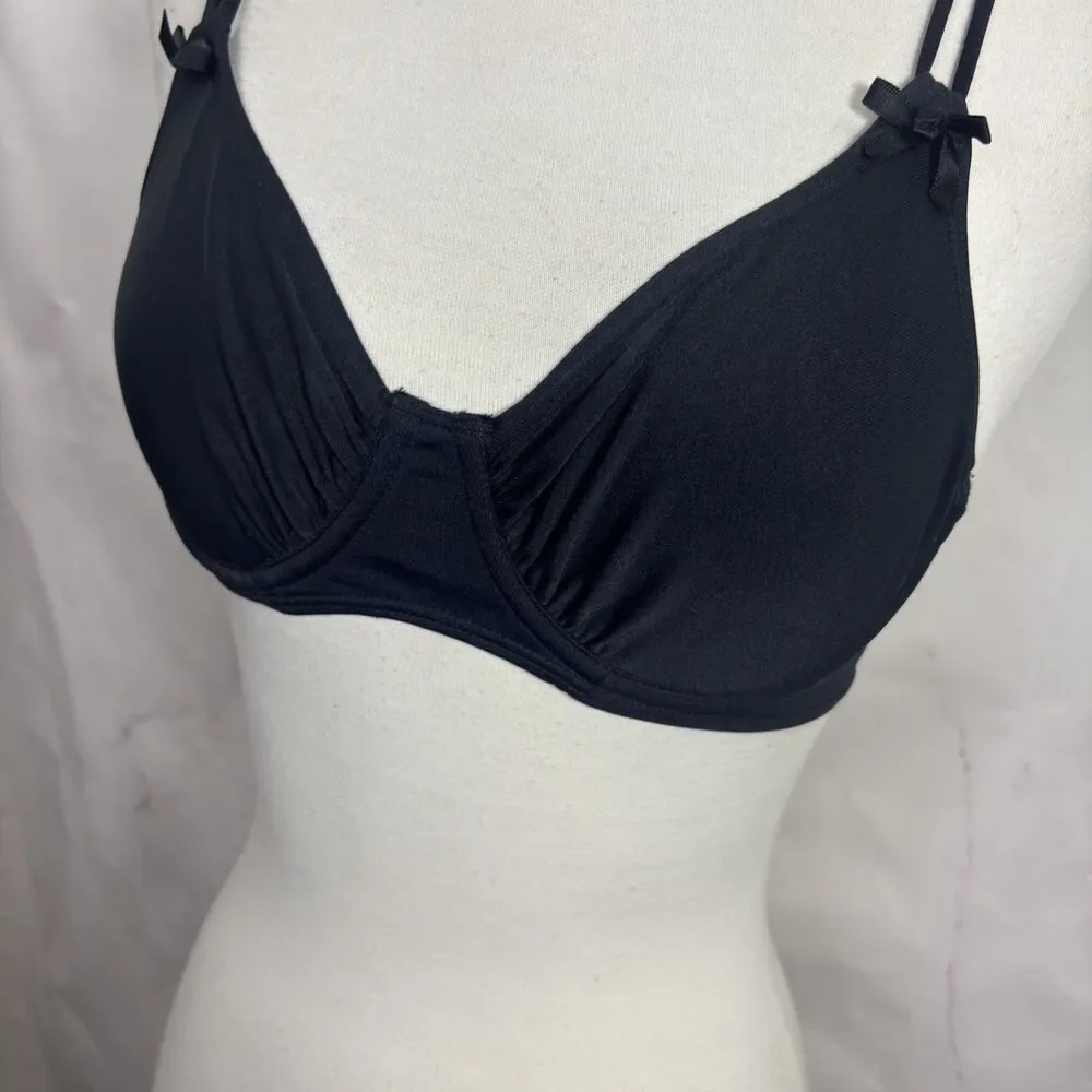 Vintage 90s  Lily of France Lace Plunge Bra 36B Black Lingerie Underwire Unlined